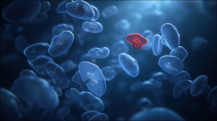 Vivid underwater scene showcasing diverse marine life including jellyfish, sea creatures, and aquatic animals in vibrant ocean environment with stunning marine biodiversity