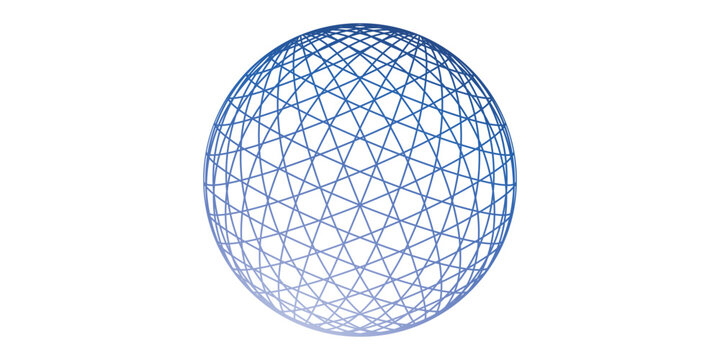 A futuristic blue wireframe sphere with a complex geometric mesh structure A 3D rendering of a global data orb.
