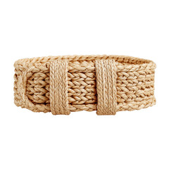 Woven natural-straw women’s belt in beige tones. Isolated white background. Png format