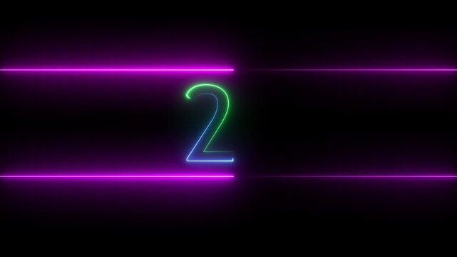 5 to 1 second modern digital countdown timer neon light style on black background, 5 seconds simple countdown timer.5 second technology digital neon led light game timer animation 