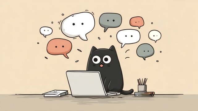 busy business cat works on computer illustrated animation