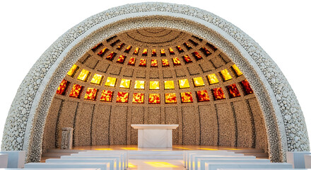 Architectural marvel featuring a unique chapel design with an altar and warm inviting colors