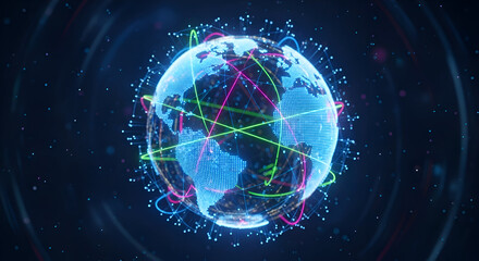 Stunning global network visualization symbolizing worldwide connectivity, data flow, and modern technology solutions for international business success