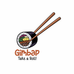 Korean Gimbap Roll Logo with Chopsticks – Colorful Asian Food Illustration for Restaurant Branding