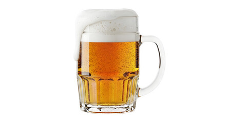 Tall glass of beer with foam isolated on transparent background