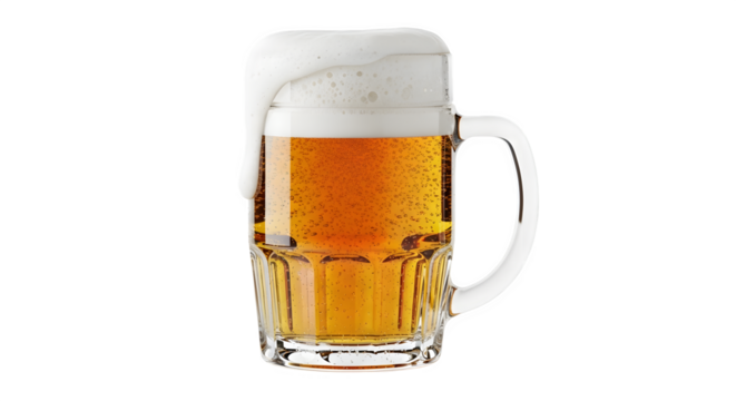 Tall glass of beer with foam isolated on transparent background - Powered by Adobe