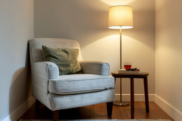 Cozy Reading Nook with Warm Lamp