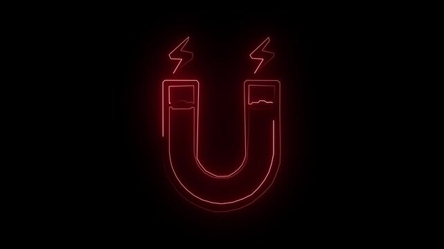 Neon Magnet Animation, Glowing Magnet Icon Motion, Magnetic Neon Light Effect, Neon U Shape Magnet Animation, Electric Magnet Neon Motion Graphics