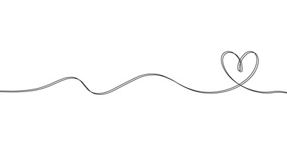 Minimalist continuous line drawing of a heart shape formed by a single flowing, slightly wavy line