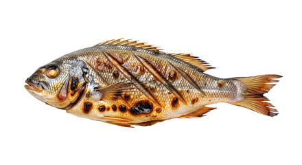 Grilled sea bream fish cooked and ready to eat isolated on transparent background
