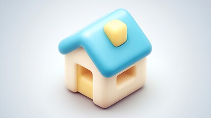 Isometric 3D rendering of a charming, minimalist cartoon house with a light blue roof