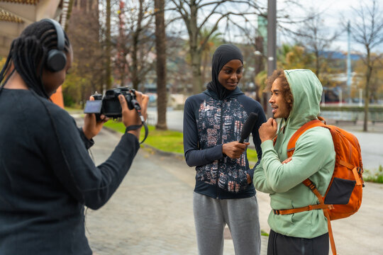 Reporting street interview capturing urban diverse youth conversation
