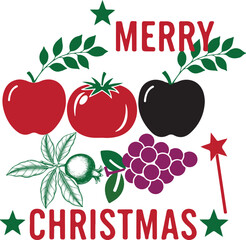 Merry Christmas Fruit and Vegetable Badge. Organic Farm Holiday Vector.