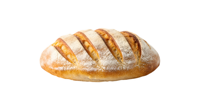 Loaf of crusty bread freshly baked isolated on transparent background