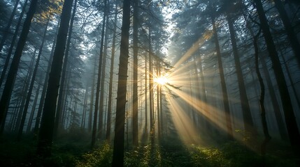 a stunning view of sunlight streaming through the trees in a forest