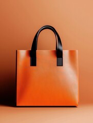 3d rendering of an orange tote bag with a black handle. the bag is rectangular in shape and has a textured surface with a subtle pattern.