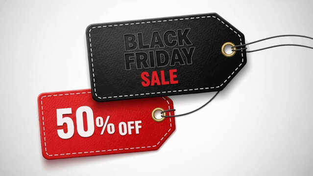 Exciting Black Friday sale promotion with vibrant 50 percent off tag, ideal for advertising campaigns and holiday shopping deals to boost sales now