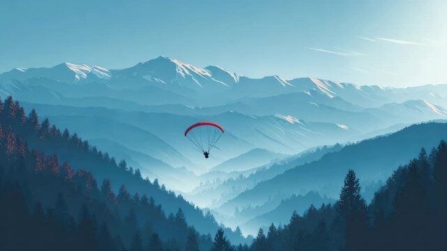 paragliding adventure in forest mountain landscape illustrated animation