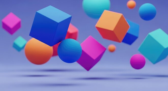 Colorful geometric shapes floating against a soft 4k ultra full hd background 2025 2026 download