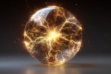 Gold lightning energy ball PNG isolated