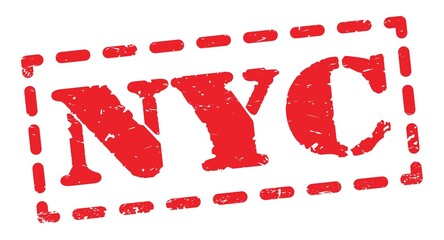 NYC text written on red stamp sign.