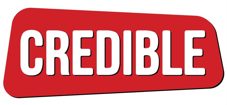 CREDIBLE text on red trapeze stamp sign.