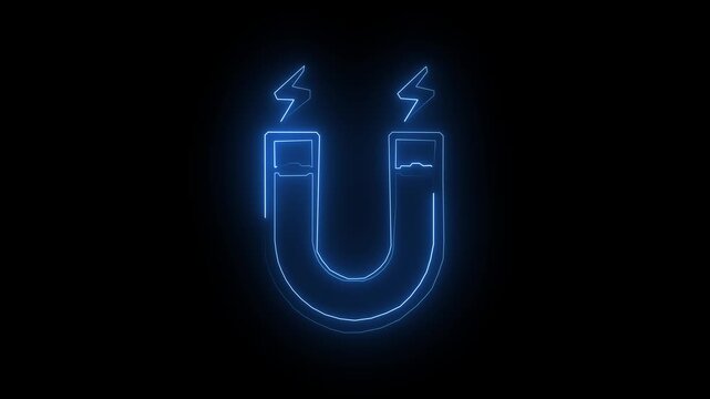 Neon Magnet Animation, Glowing Magnet Icon Motion, Magnetic Neon Light Effect, Neon U Shape Magnet Animation, Electric Magnet Neon Motion Graphics