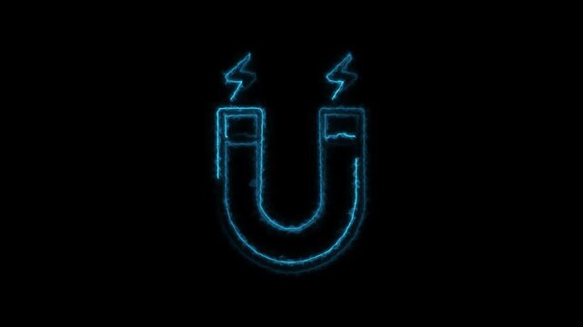 Neon Magnet Animation, Glowing Magnet Icon Motion, Magnetic Neon Light Effect, Neon U Shape Magnet Animation, Electric Magnet Neon Motion Graphics