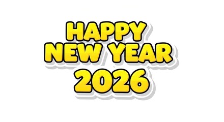 Happy new year 2026 typography bold yellow text design isolated
