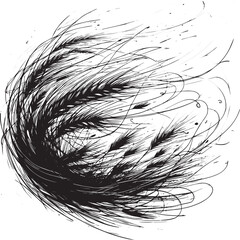 Obraz premium Dynamic Black and White Illustration of Wheat Ears in Flowing Mo