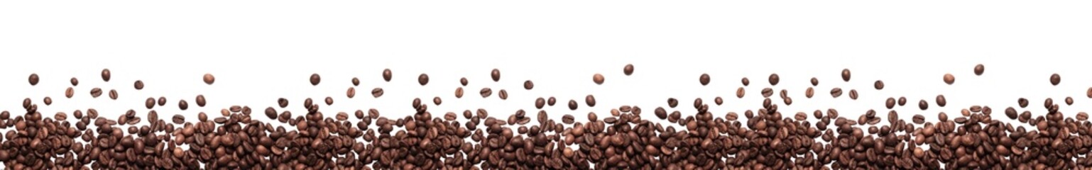 Banner of Falling coffee beans banner isolated on white background with clipping path and copy space