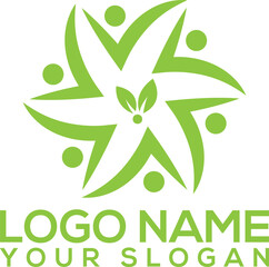 Green Community Nature Logo with Interconnected People and Leaves