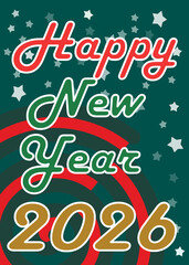 Greeting card, 2026 Happy New year, colorful and vertical.
