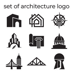 Creative Modern Architecture Logo Set: Diverse Building Icons for Construction, Real Estate, and Design Branding - Vector Graphic Collection.