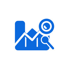 Graph analysis with magnifying glass icon on transparent background