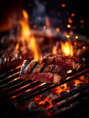 Culinary Delight: Sizzling steaks, seared to perfection on a fiery grill, emanate an irresistible aroma, promising a feast for the senses.
