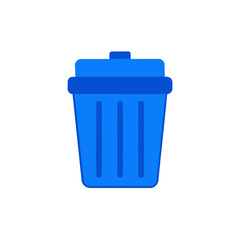 Illustration of a blue trash can with lid on transparent background
