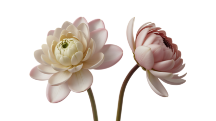 Two Pastel Pink Lotus Flowers Facing Opposite Directions isolated on a transparent background