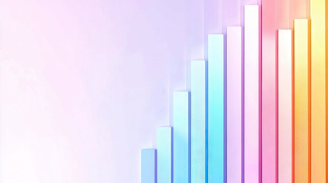 An abstract visual representation of a bar chart with bars of increasing height, colored in a gradient from blue to orange. The background is soft and pastel, s