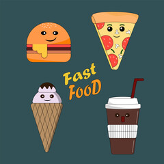 Fashion patch badges with fast food, pizza, burger and other