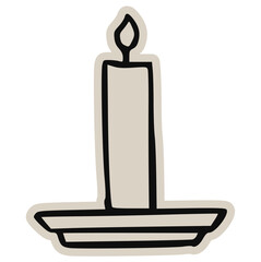 Obraz premium Hand Drawn Burning Candle on Holder Sticker Doodle Vector Illustration, Light Fire Wax Icon Sketch, Simple Minimalist Holiday Christmas Spiritual Element