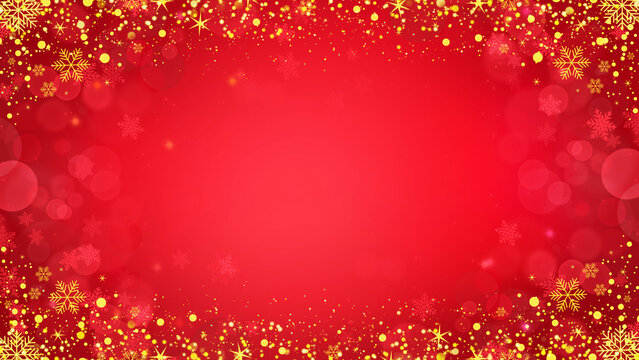 クリスマス　キラキラ　雪の結晶　枠　16:9 素材　ラメ　キャンペーン　ギフト　抽象的　おしゃれ　豪華　高級感　見出し　タイトル　Red and gold christmas background.Snowflakes and bokeh light.