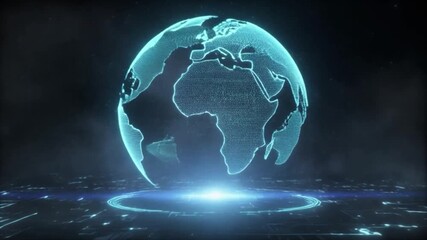 Holographic digital globe of Earth with glowing grid and futuristic circuit board background planet world - Powered by Adobe