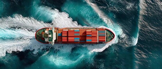 Ocean Freight: A cargo ship sails swiftly through a turbulent ocean, navigating churning waves to deliver goods across vast distances.