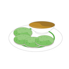 Flat Illustration of Serabi on a white plate. Serabi is an Indonesian pancake that is made from rice flour with coconut