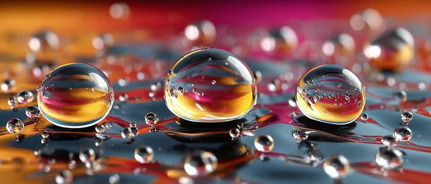 Vibrant Reflections: Captivating macro shot of water droplets, each a tiny spherical lens reflecting the colorful world around them.