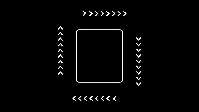 A processing chip-like interface with directional markers, symbolizing digital operations and system performance handling within its structured framed environment