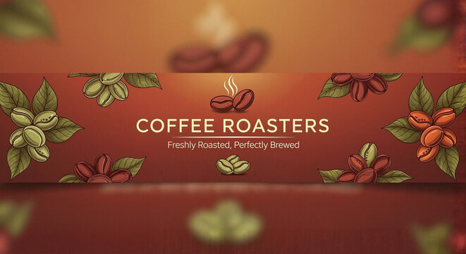 Coffee roasters branding with coffee beans and floral elements  