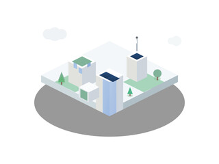 Isometric city with buildings and trees