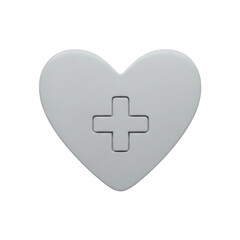 Obraz premium Three dimensional gray heart shape featuring a central relief medical cross symbol